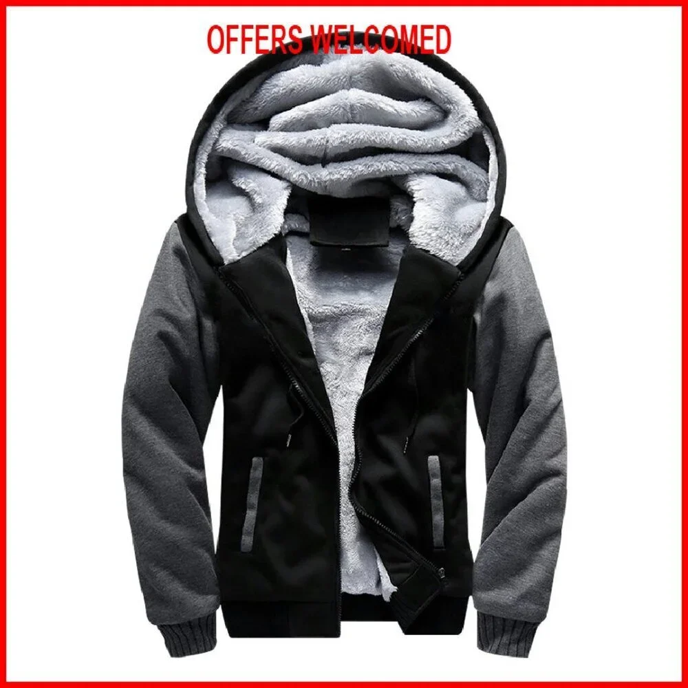 Men's Thick Wool Hooded Jacket Winter Coat Casual Active Style